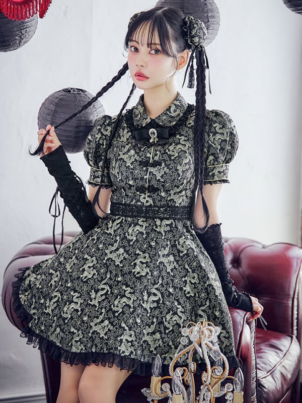 画像2: 【即日発送！】【ハロウィン】アームウォーマー付きフレアスカートチャイナ 【コスプレ5点セット】 【S-XLサイズ/２カラー】(SE01YN)[OF04] (2)