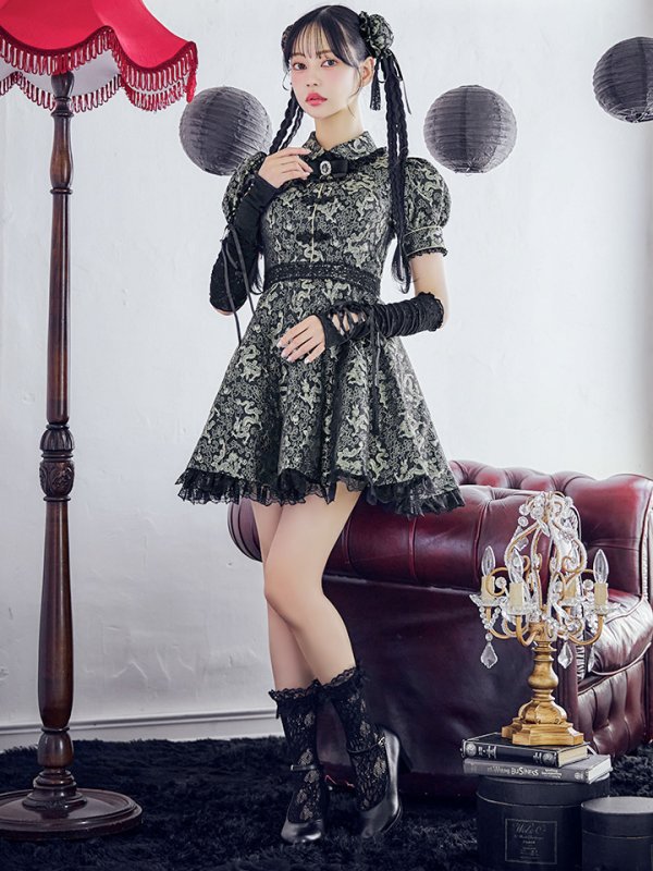 画像5: 【即日発送！】【ハロウィン】アームウォーマー付きフレアスカートチャイナ 【コスプレ5点セット】 【S-XLサイズ/２カラー】(SE01YN)[OF04] (5)