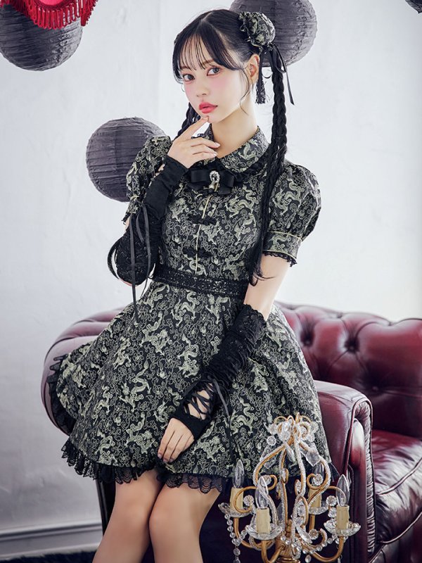 画像6: 【即日発送！】【ハロウィン】アームウォーマー付きフレアスカートチャイナ 【コスプレ5点セット】 【S-XLサイズ/２カラー】(SE01YN)[OF04] (6)