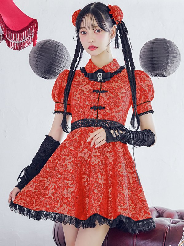 画像17: 【即日発送！】【ハロウィン】アームウォーマー付きフレアスカートチャイナ 【コスプレ5点セット】 【S-XLサイズ/２カラー】(SE01YN)[OF04] (17)