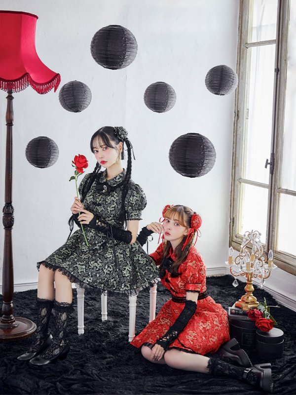 画像2: 【即日発送！】【ハロウィン】アームウォーマー付きフレアスカートチャイナ 【コスプレ5点セット】 【S-XLサイズ/２カラー】(SE01YN)[OF04] (2)