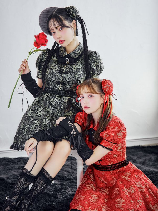 画像4: 【即日発送！】【ハロウィン】アームウォーマー付きフレアスカートチャイナ 【コスプレ5点セット】 【S-XLサイズ/２カラー】(SE01YN)[OF04] (4)