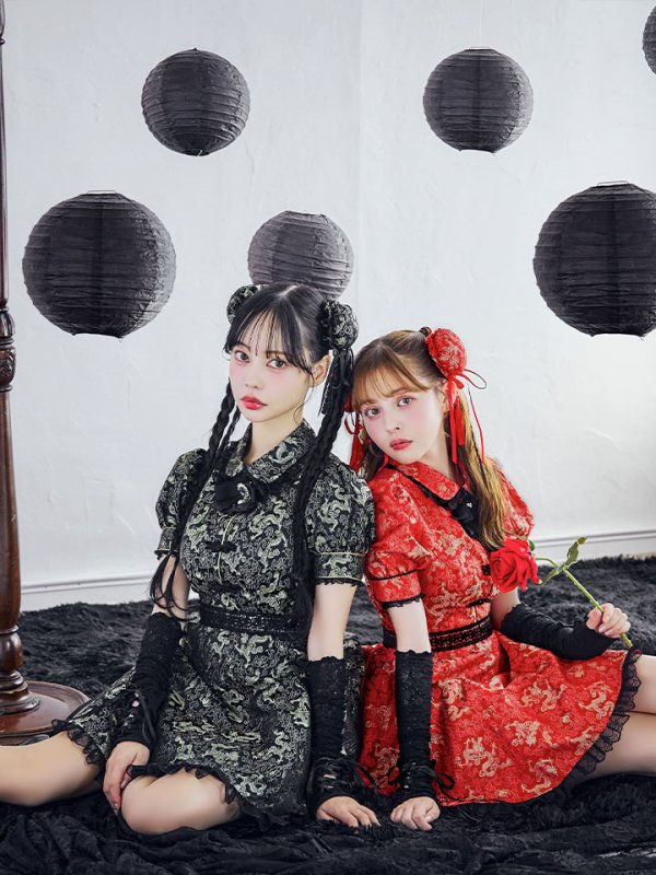 画像7: 【即日発送！】【ハロウィン】アームウォーマー付きフレアスカートチャイナ 【コスプレ5点セット】 【S-XLサイズ/２カラー】(SE01YN)[OF04] (7)