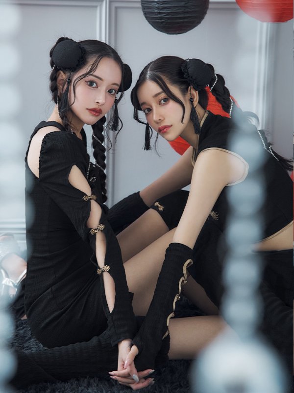 画像2: 【ハロウィン】ドラゴンプリントチャイナセットアップ 【コスプレ5点セット】【XS-Mサイズ/1カラー】ドラゴンプリントチャイナドレス 【コスプレ3点セット】【XS-Lサイズ/1カラー】(SE01YN)[OF01] (2)