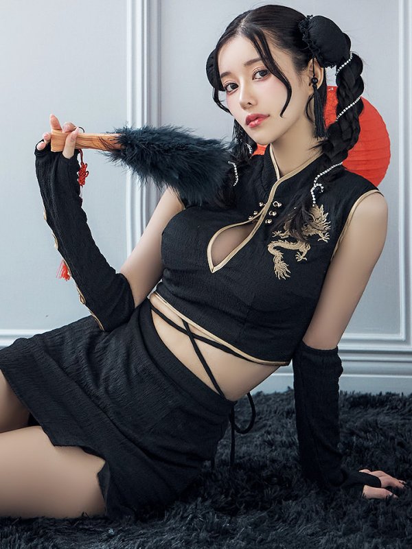 画像2: 【ハロウィン】ドラゴンプリントチャイナセットアップ 【コスプレ5点セット】【XS-Lサイズ/1カラー】(SE01YN)[OF01] (2)