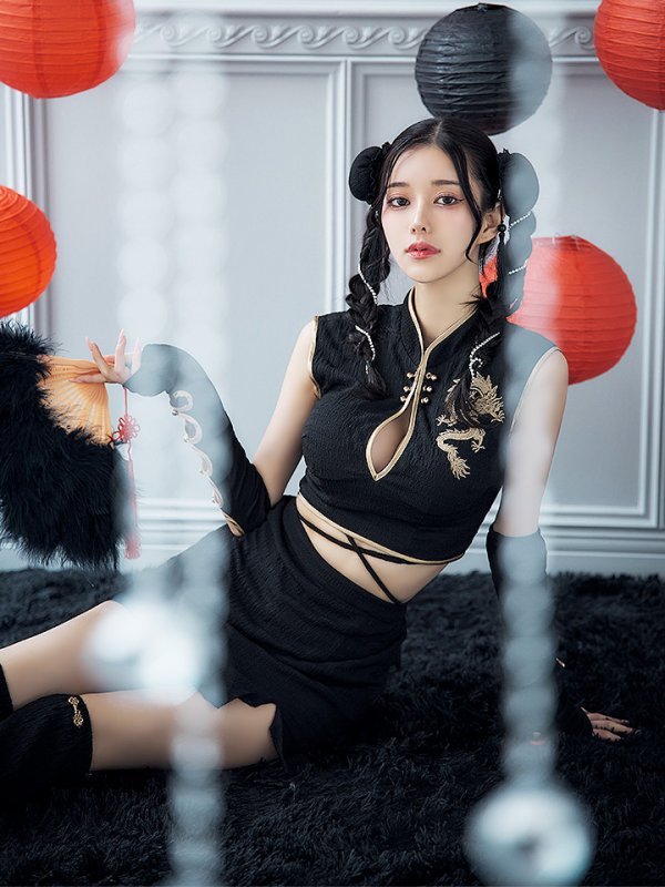 画像17: 【ハロウィン】ドラゴンプリントチャイナセットアップ 【コスプレ5点セット】【XS-Mサイズ/1カラー】ドラゴンプリントチャイナドレス 【コスプレ3点セット】【XS-Lサイズ/1カラー】(SE01YN)[OF01] (17)