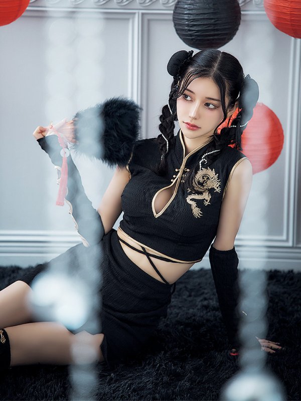 画像18: 【ハロウィン】ドラゴンプリントチャイナセットアップ 【コスプレ5点セット】【XS-Mサイズ/1カラー】ドラゴンプリントチャイナドレス 【コスプレ3点セット】【XS-Lサイズ/1カラー】(SE01YN)[OF01] (18)