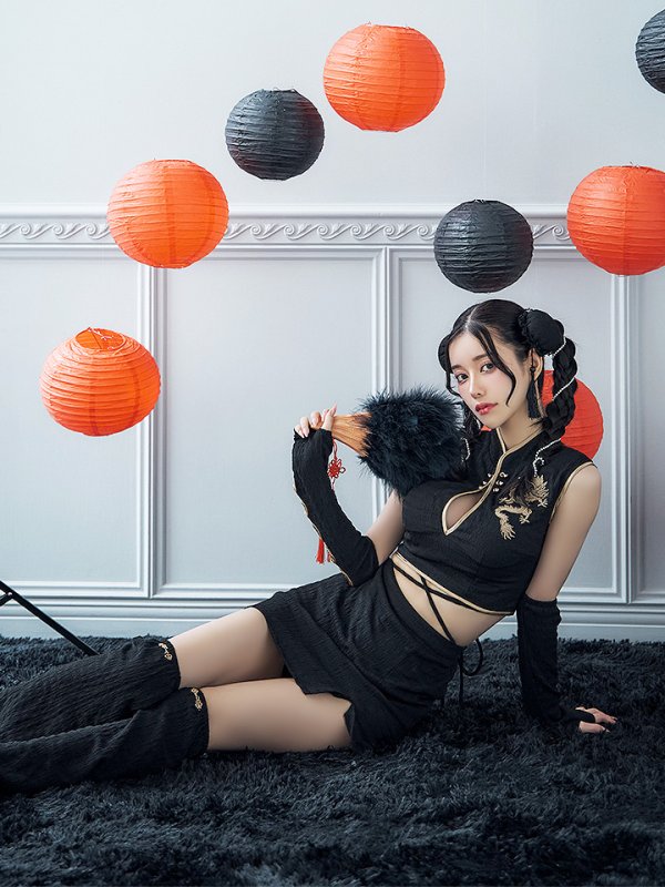 画像19: 【ハロウィン】ドラゴンプリントチャイナセットアップ 【コスプレ5点セット】【XS-Mサイズ/1カラー】ドラゴンプリントチャイナドレス 【コスプレ3点セット】【XS-Lサイズ/1カラー】(SE01YN)[OF01] (19)