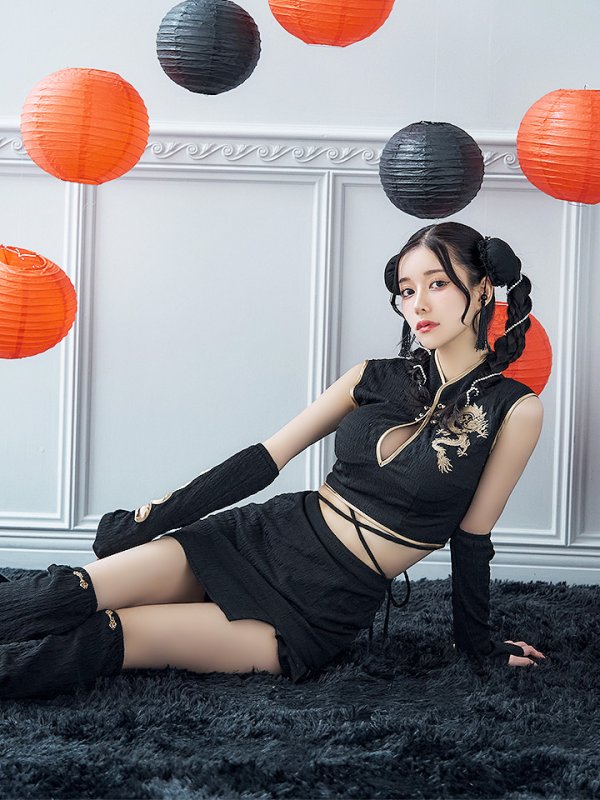 画像20: 【ハロウィン】ドラゴンプリントチャイナセットアップ 【コスプレ5点セット】【XS-Mサイズ/1カラー】ドラゴンプリントチャイナドレス 【コスプレ3点セット】【XS-Lサイズ/1カラー】(SE01YN)[OF01] (20)