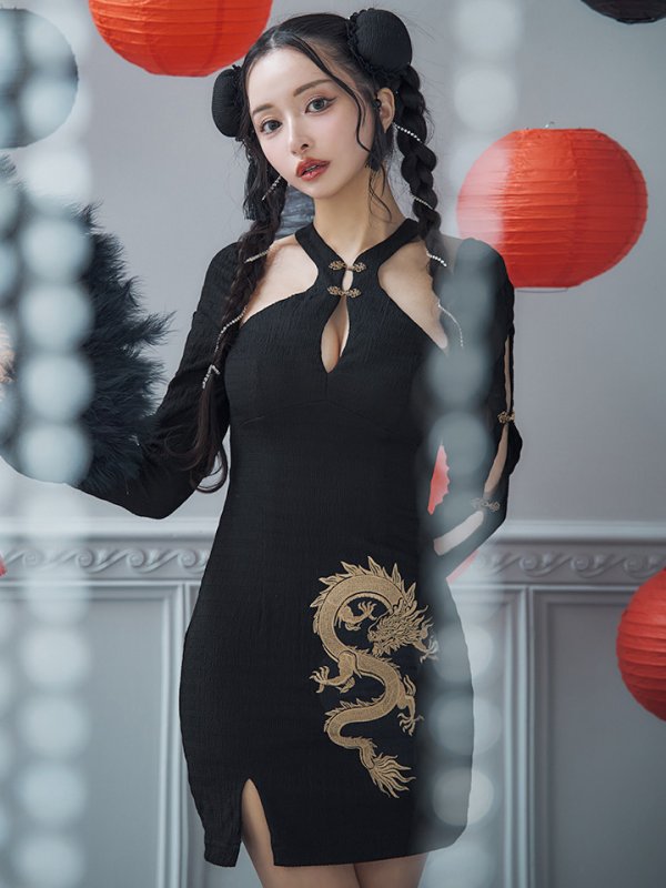 画像6: 【ハロウィン】ドラゴンプリントチャイナセットアップ 【コスプレ5点セット】【XS-Mサイズ/1カラー】ドラゴンプリントチャイナドレス 【コスプレ3点セット】【XS-Lサイズ/1カラー】(SE01YN)[OF01] (6)