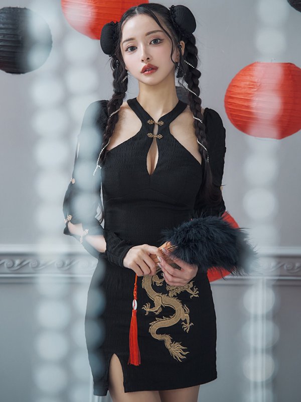 画像7: 【ハロウィン】ドラゴンプリントチャイナセットアップ 【コスプレ5点セット】【XS-Mサイズ/1カラー】ドラゴンプリントチャイナドレス 【コスプレ3点セット】【XS-Lサイズ/1カラー】(SE01YN)[OF01] (7)