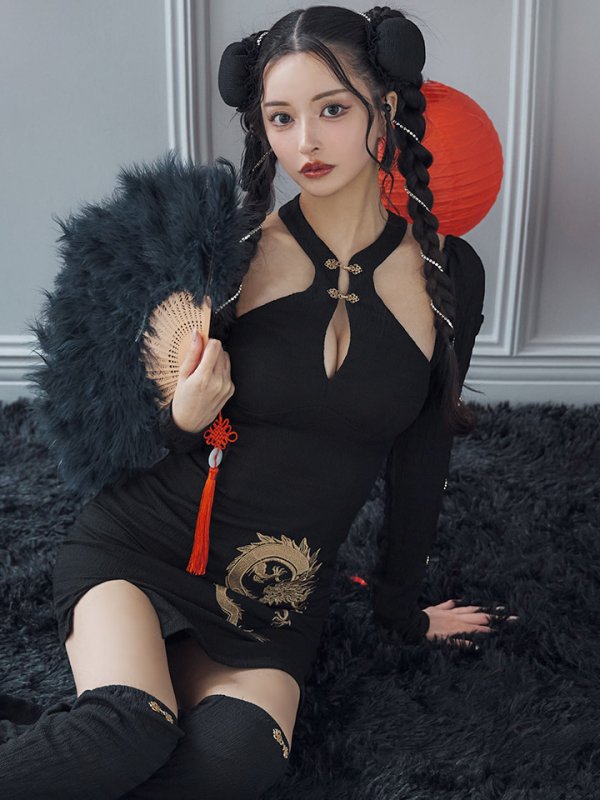 画像10: 【ハロウィン】ドラゴンプリントチャイナセットアップ 【コスプレ5点セット】【XS-Mサイズ/1カラー】ドラゴンプリントチャイナドレス 【コスプレ3点セット】【XS-Lサイズ/1カラー】(SE01YN)[OF01] (10)