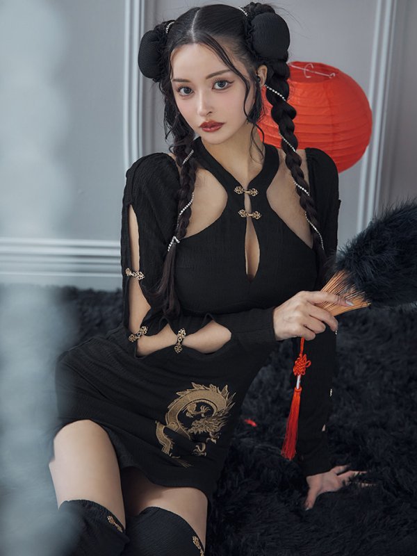 画像14: 【ハロウィン】ドラゴンプリントチャイナセットアップ 【コスプレ5点セット】【XS-Mサイズ/1カラー】ドラゴンプリントチャイナドレス 【コスプレ3点セット】【XS-Lサイズ/1カラー】(SE01YN)[OF01] (14)