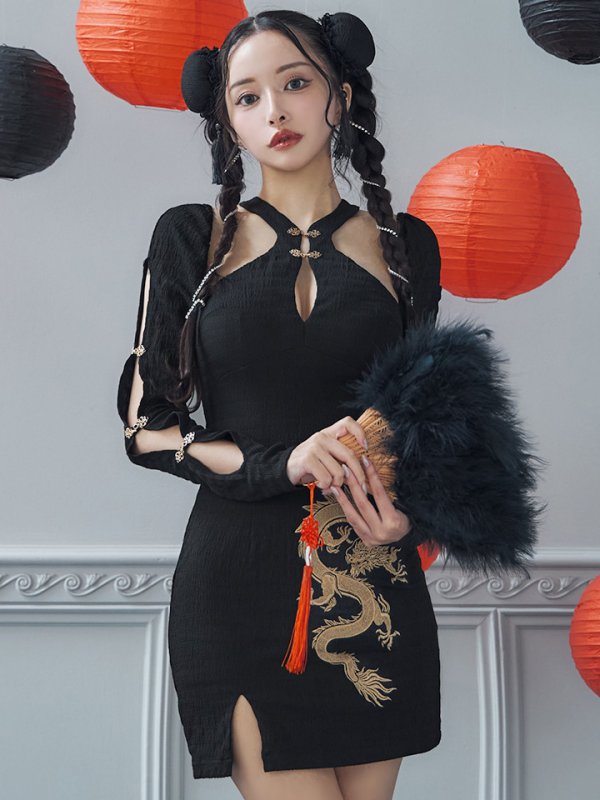 画像15: 【ハロウィン】ドラゴンプリントチャイナセットアップ 【コスプレ5点セット】【XS-Mサイズ/1カラー】ドラゴンプリントチャイナドレス 【コスプレ3点セット】【XS-Lサイズ/1カラー】(SE01YN)[OF01] (15)