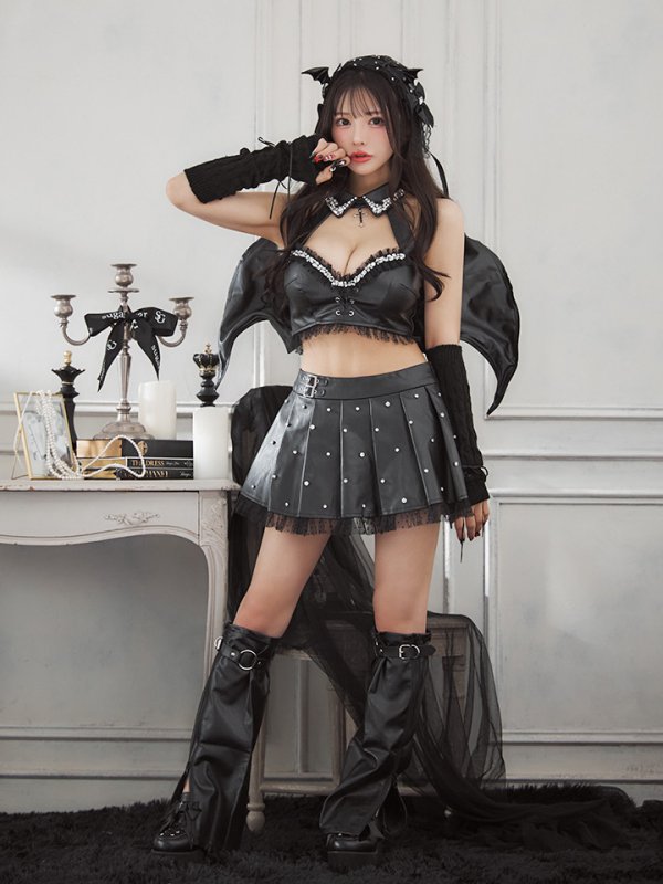 画像21: 【即日発送】【送料無料！】【ハロウィン】【うづきふうかコラボ】 レザーデビルセットアップ 【コスプレ6点セット】[HC03] (21)