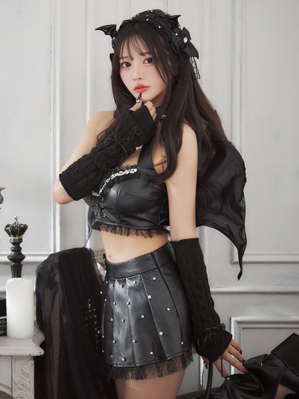 画像9: 【即日発送！】【ハロウィン】【うづきふうかコラボ】 レザーデビルセットアップ 【コスプレ6点セット】 【XS-Mサイズ/1カラー】[HC03] (9)