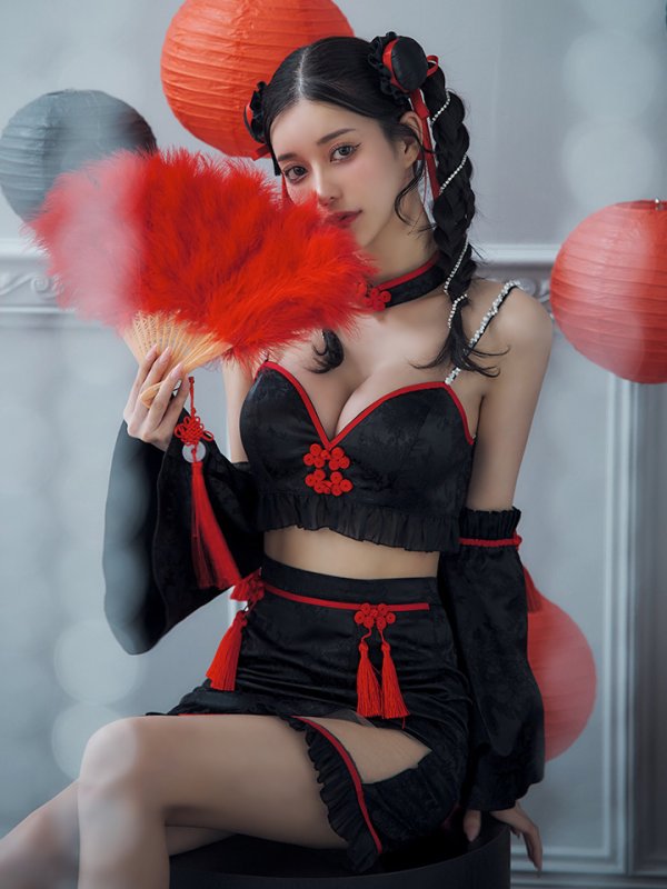 画像6: 【ハロウィン】ベルスリーブチャイナセットアップ 【コスプレ5点セット】【XS-Mサイズ/1カラー】オフショルチャイナワンピース 【コスプレ6点セット】 【XS-Lサイズ/3カラー】(SE01YN)[YMT] (6)
