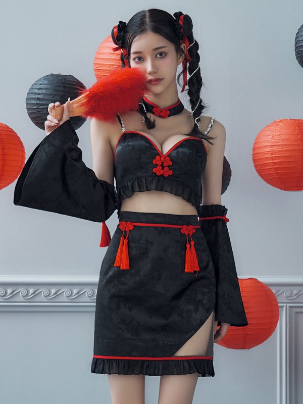 画像7: 【ハロウィン】ベルスリーブチャイナセットアップ 【コスプレ5点セット】【XS-Mサイズ/1カラー】オフショルチャイナワンピース 【コスプレ6点セット】 【XS-Lサイズ/3カラー】(SE01YN)[YMT] (7)