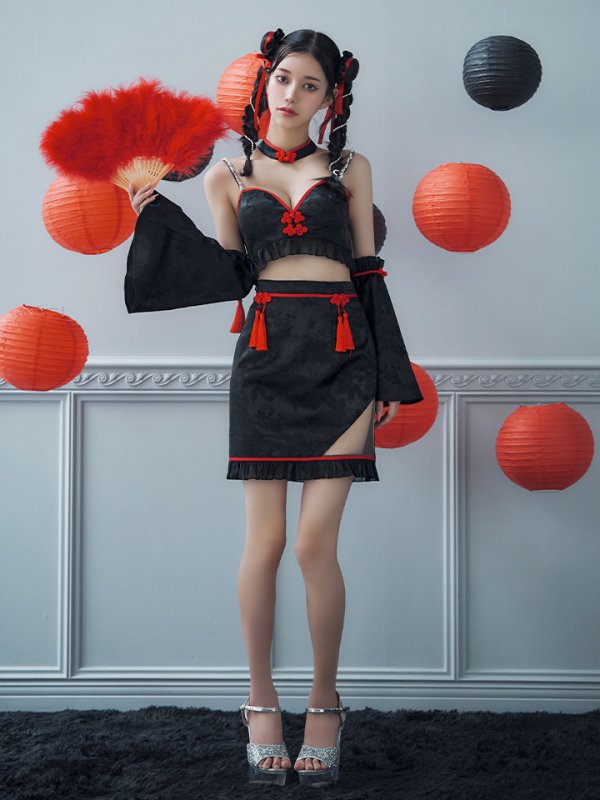 画像8: 【ハロウィン】ベルスリーブチャイナセットアップ 【コスプレ5点セット】【XS-Mサイズ/1カラー】オフショルチャイナワンピース 【コスプレ6点セット】 【XS-Lサイズ/3カラー】(SE01YN)[YMT] (8)