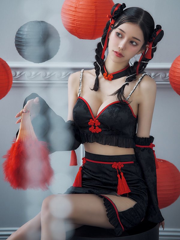 画像9: 【ハロウィン】ベルスリーブチャイナセットアップ 【コスプレ5点セット】【XS-Mサイズ/1カラー】オフショルチャイナワンピース 【コスプレ6点セット】 【XS-Lサイズ/3カラー】(SE01YN)[YMT] (9)