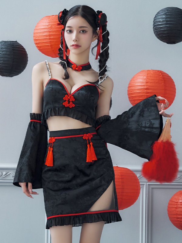 画像18: 【ハロウィン】ベルスリーブチャイナセットアップ 【コスプレ5点セット】【XS-Mサイズ/1カラー】オフショルチャイナワンピース 【コスプレ6点セット】 【XS-Lサイズ/3カラー】(SE01YN)[YMT] (18)