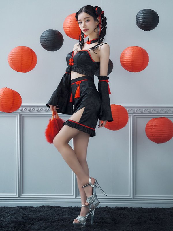 画像10: 【ハロウィン】ベルスリーブチャイナセットアップ 【コスプレ5点セット】【XS-Mサイズ/1カラー】オフショルチャイナワンピース 【コスプレ6点セット】 【XS-Lサイズ/3カラー】(SE01YN)[YMT] (10)