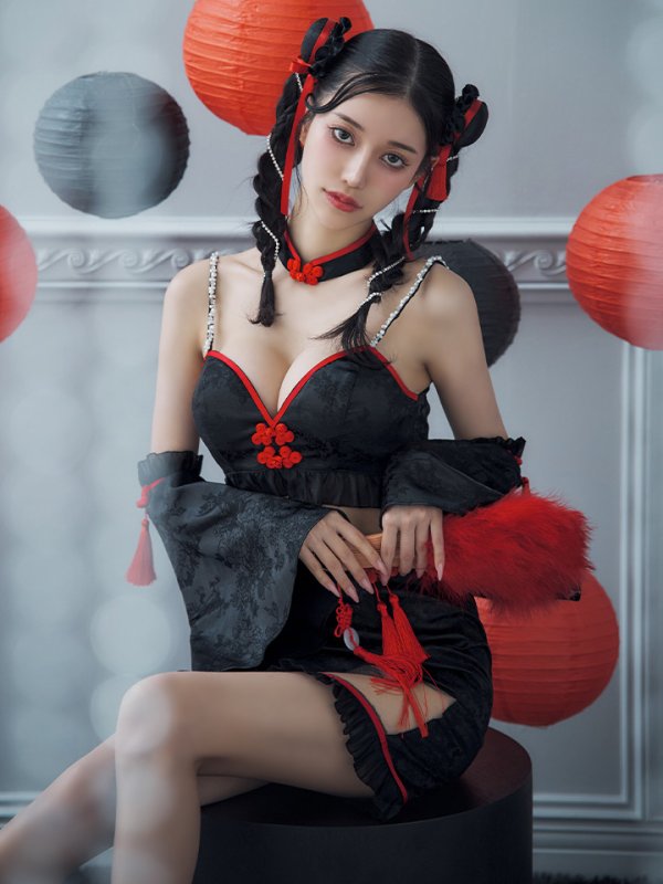 画像13: 【ハロウィン】ベルスリーブチャイナセットアップ 【コスプレ5点セット】【XS-Mサイズ/1カラー】オフショルチャイナワンピース 【コスプレ6点セット】 【XS-Lサイズ/3カラー】(SE01YN)[YMT] (13)