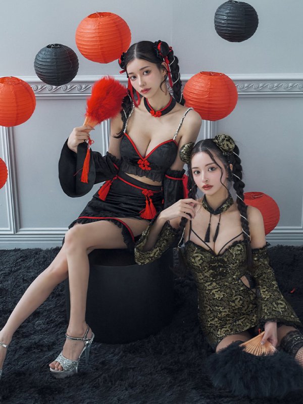 画像4: 【ハロウィン】ベルスリーブチャイナセットアップ 【コスプレ5点セット】【XS-Mサイズ/1カラー】オフショルチャイナワンピース 【コスプレ6点セット】 【XS-Lサイズ/3カラー】(SE01YN)[YMT] (4)