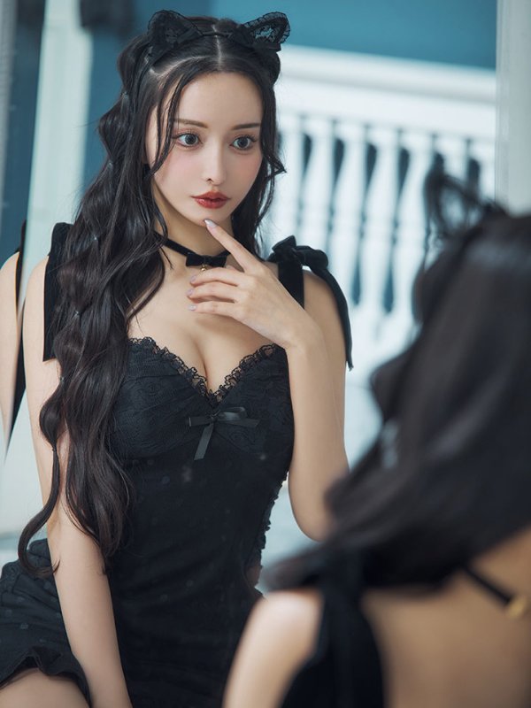 画像12: 【SALE!!】【ハロウィン】ドットレースベビードールワンピース 【コスプレ3点セット】【XS-Lサイズ/1カラー】[HC03] (12)