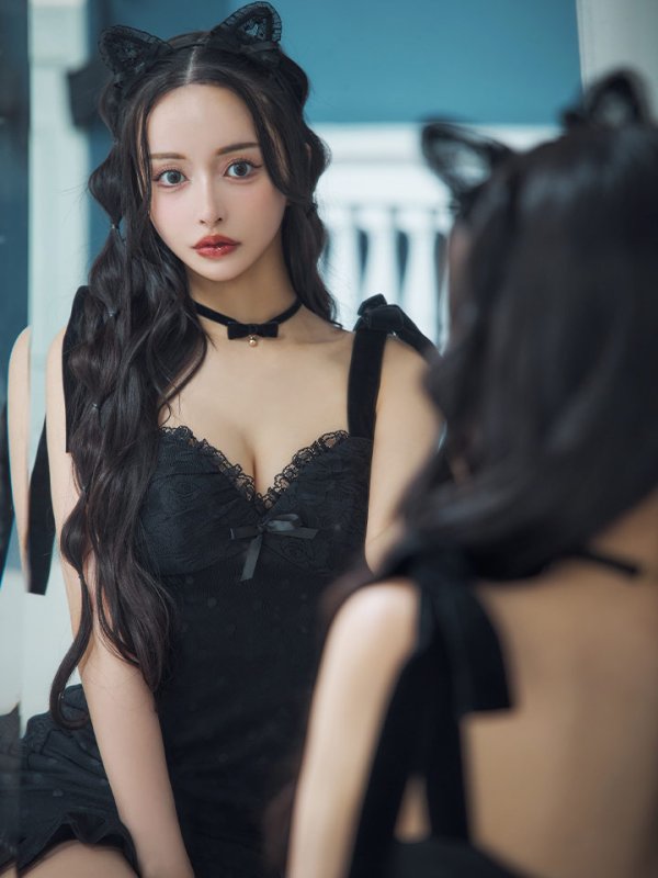 画像2: 【SALE!!】【ハロウィン】ドットレースベビードールワンピース 【コスプレ3点セット】【XS-Lサイズ/1カラー】[HC03] (2)