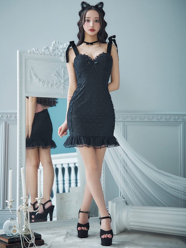 画像4: 【SALE!!】【ハロウィン】ドットレースベビードールワンピース 【コスプレ3点セット】【XS-Lサイズ/1カラー】[HC03] (4)