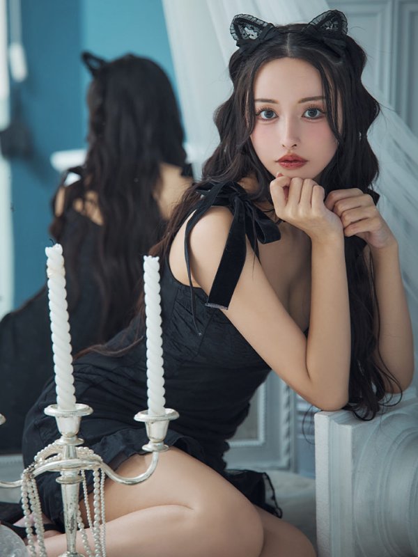 画像6: 【SALE!!】【ハロウィン】ドットレースベビードールワンピース 【コスプレ3点セット】【XS-Lサイズ/1カラー】[HC03] (6)