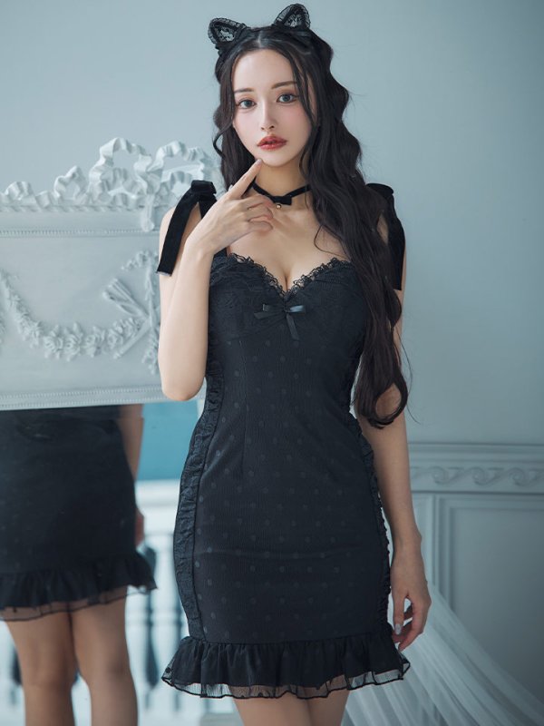 画像9: 【SALE!!】【ハロウィン】ドットレースベビードールワンピース 【コスプレ3点セット】【XS-Lサイズ/1カラー】[HC03] (9)