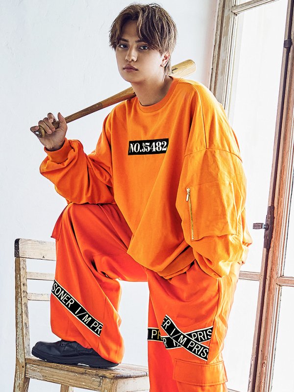 画像2: 【SALE!!】【即日発送！】【ハロウィン】 オレンジ囚人トレーナーセット 【コスプレ2点セット】【XXLサイズ/1カラー】(HC206-SV)[OF01] (2)