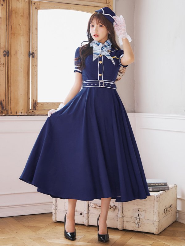 画像10: 【即日発送！】【ハロウィン】CAロングフレアワンピース 【コスプレ5点セット】 【S-XLサイズ/1カラー】[OF01] (10)