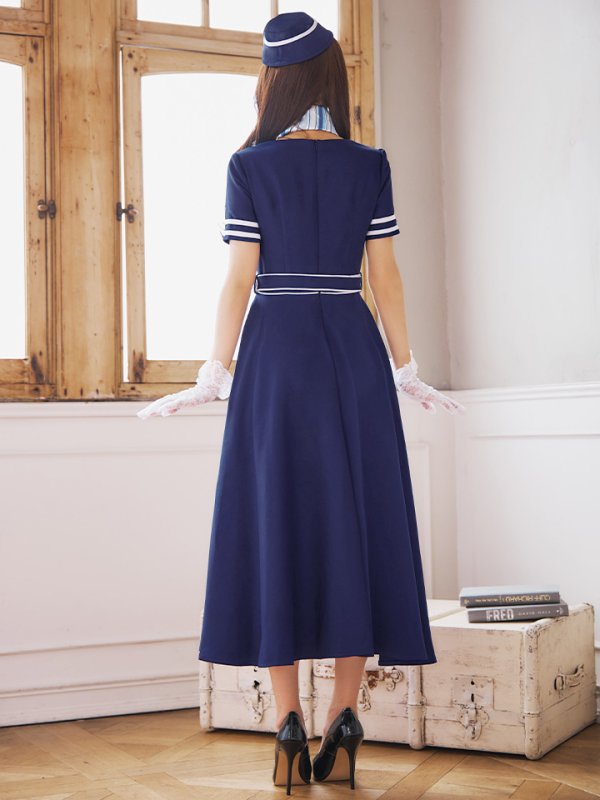 画像13: 【即日発送！】【ハロウィン】CAロングフレアワンピース 【コスプレ5点セット】 【S-XLサイズ/1カラー】[OF01] (13)