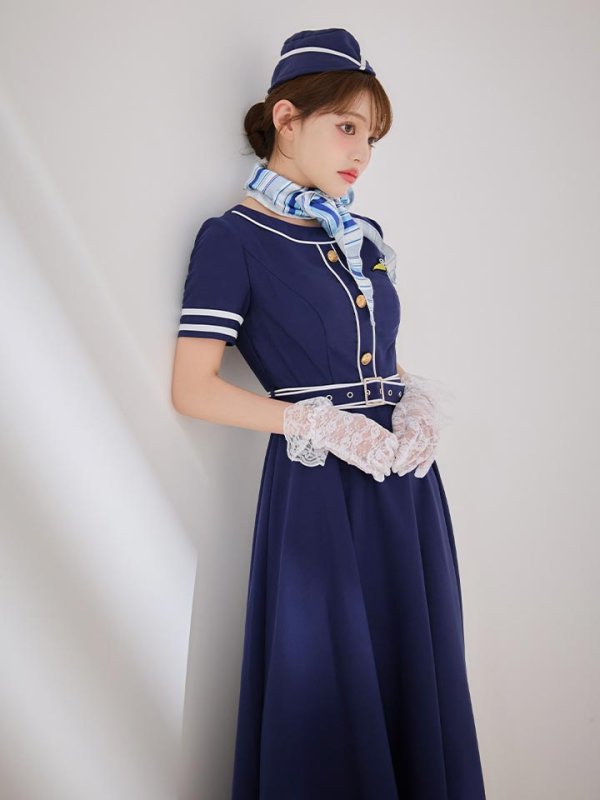 画像14: 【即日発送！】【ハロウィン】CAロングフレアワンピース 【コスプレ5点セット】 【S-XLサイズ/1カラー】[HC03] (14)