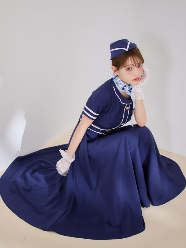 画像16: 【即日発送！】【ハロウィン】CAロングフレアワンピース 【コスプレ5点セット】 【S-XLサイズ/1カラー】[HC03] (16)