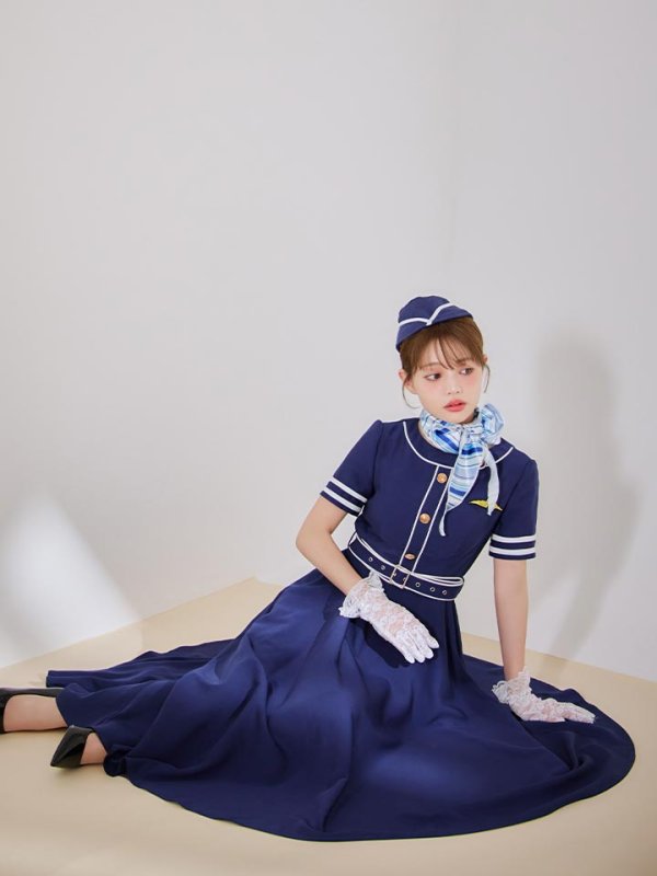 画像2: 【即日発送！】【ハロウィン】CAロングフレアワンピース 【コスプレ5点セット】 【S-XLサイズ/1カラー】[HC03] (2)