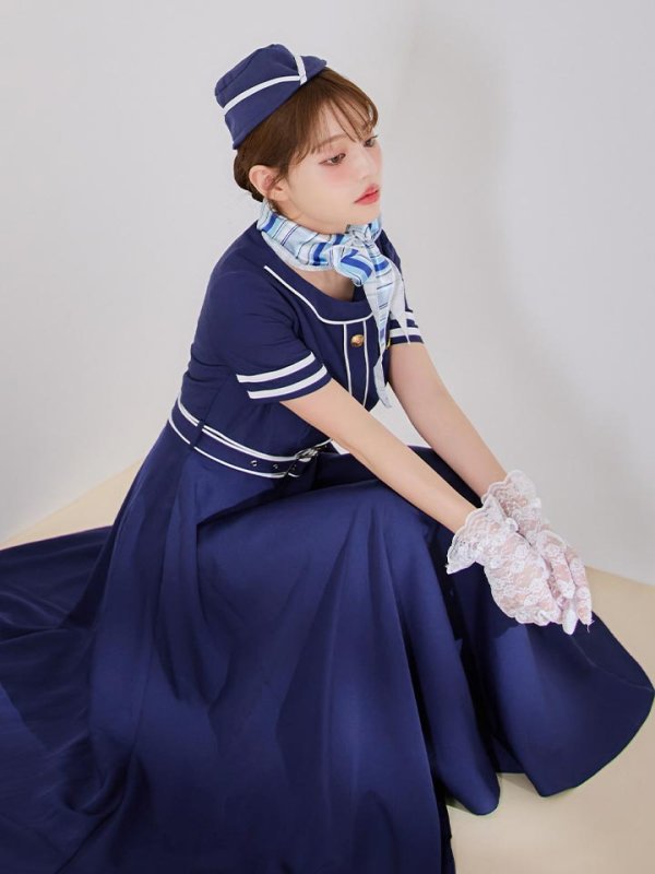 画像9: 【即日発送！】【ハロウィン】CAロングフレアワンピース 【コスプレ5点セット】 【S-XLサイズ/1カラー】[HC03] (9)