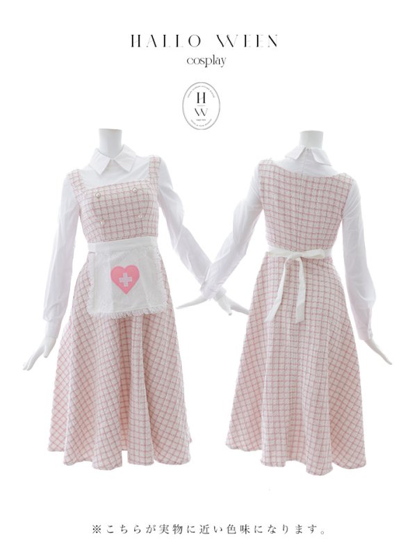 画像20: 【SALE!!】【即日発送！】【ハロウィン】ナースツイードロングフレア 【コスプレ3点セット】 【S-XLサイズ/1カラー】(CH02)[OF01] (20)