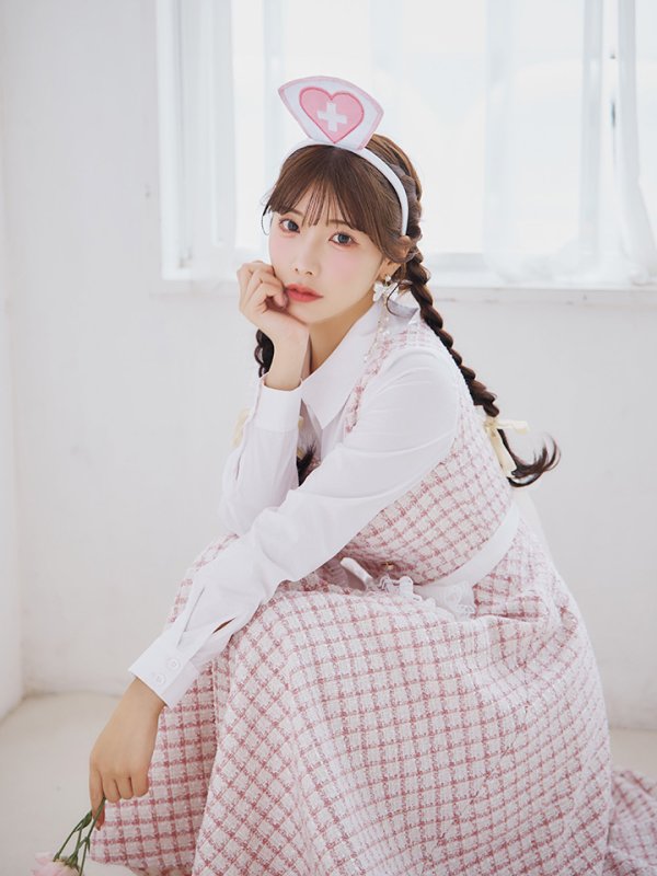 画像13: 【SALE!!】【即日発送！】【ハロウィン】ナースツイードロングフレア 【コスプレ3点セット】 【S-XLサイズ/1カラー】(CH02)[OF01] (13)