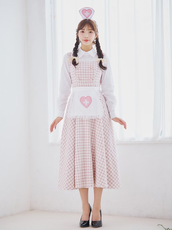 画像4: 【SALE!!】【即日発送！】【ハロウィン】ナースツイードロングフレア 【コスプレ3点セット】 【S-XLサイズ/1カラー】(CH02)[OF01] (4)