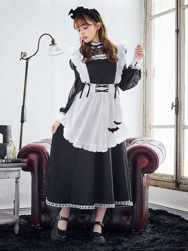画像4: 【SALE!!】【即日発送！】【ハロウィン】クラシックメイドロングワンピース 【コスプレ3点セット】【S-XLサイズ/1カラー】[OF01] (4)