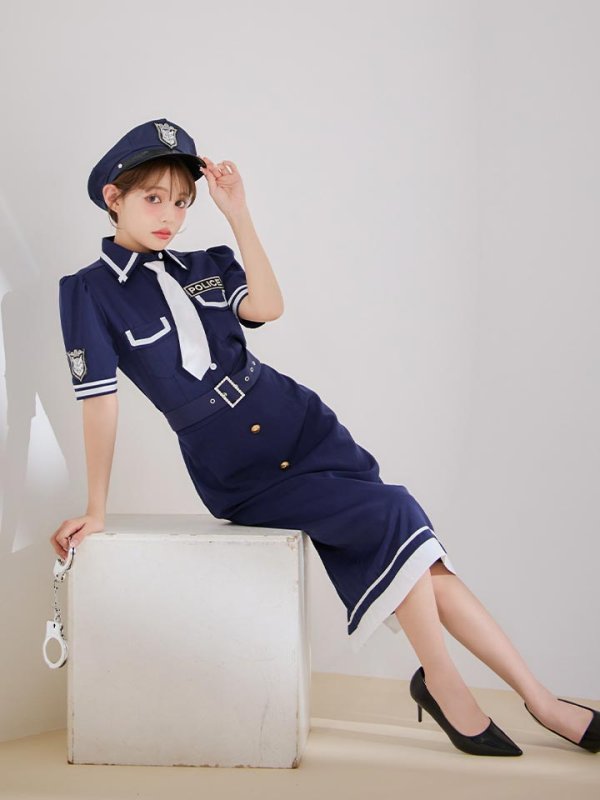 画像2: 【SALE!!】【即日発送！】【ハロウィン】ポリスタイトロング 【コスプレ5点セット】 【S-Lサイズ/1カラー】[HC03-B] (2)