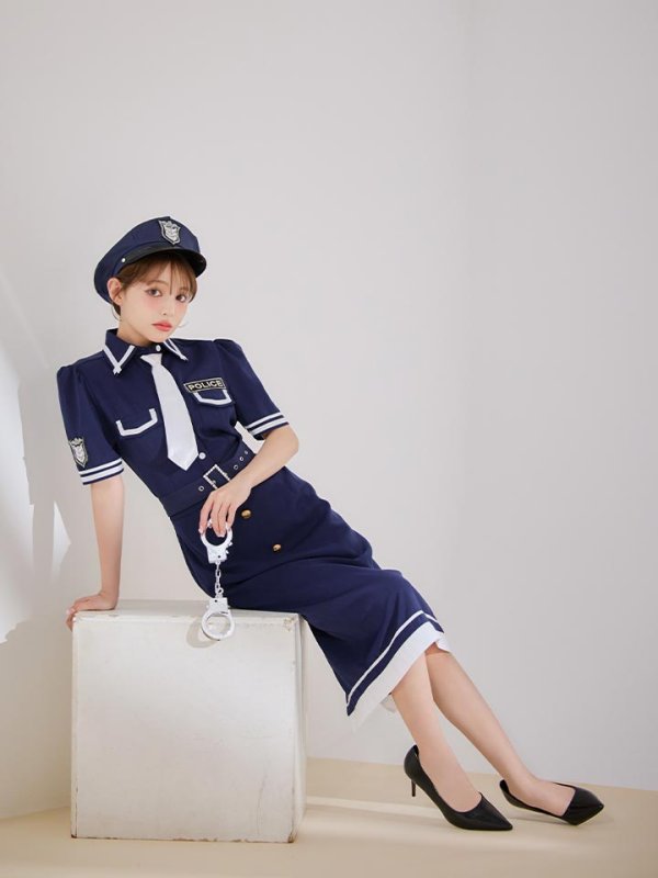 画像6: 【SALE!!】【即日発送！】【ハロウィン】ポリスタイトロング 【コスプレ5点セット】 【S-Lサイズ/1カラー】[HC03-B] (6)