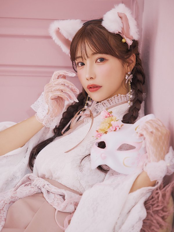 画像7: 【即日発送！】【ハロウィン】猫巫女レース袴 【コスプレ5点セット】 【FREEサイズ/2カラー】[OF01-OMN] (7)