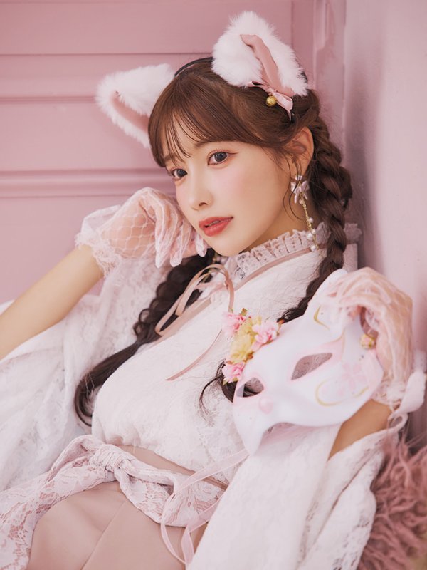 画像8: 【即日発送！】【ハロウィン】猫巫女レース袴 【コスプレ5点セット】 【FREEサイズ/2カラー】[OF01-OMN] (8)