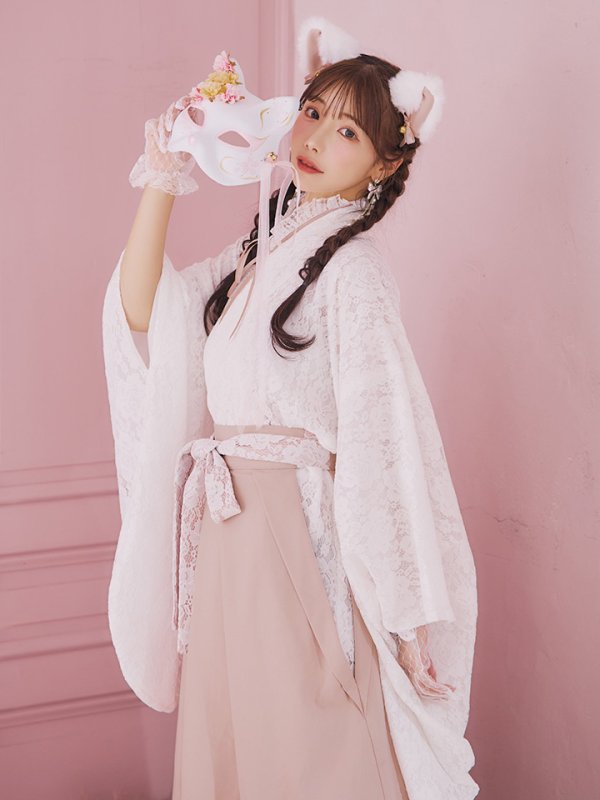 画像3: 【即日発送！】【ハロウィン】猫巫女レース袴 【コスプレ5点セット】 【FREEサイズ/2カラー】[OF01-OMN] (3)