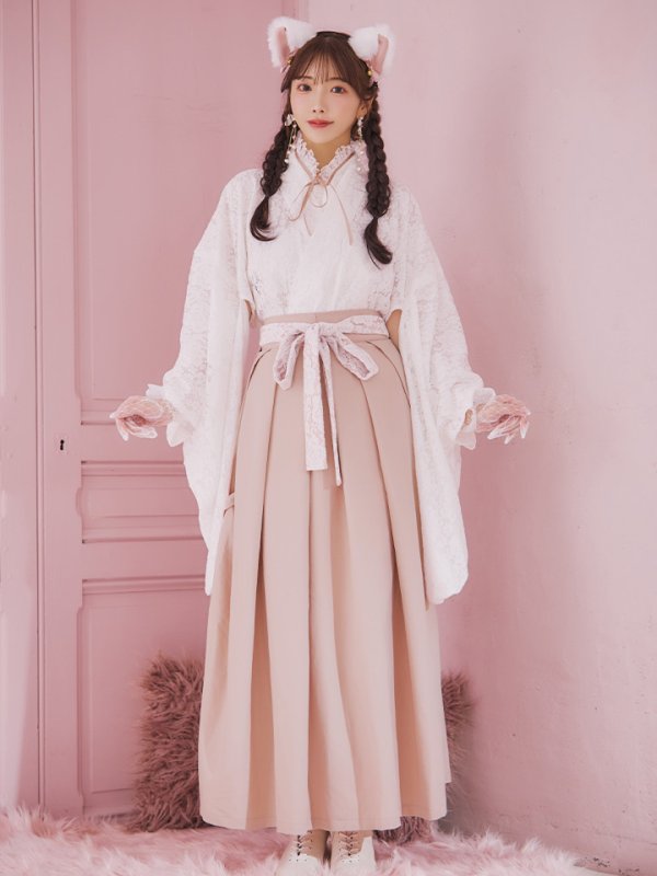 画像4: 【即日発送！】【ハロウィン】猫巫女レース袴 【コスプレ5点セット】 【FREEサイズ/2カラー】[OF01-OMN] (4)